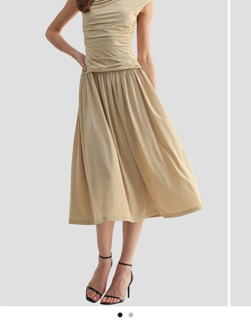 Sleeveless Cream Midi Dress with Gathered Waist